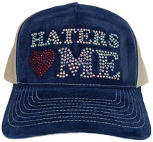 Load image into Gallery viewer, Haters Love Me Rhinestone Trucker Hat – Multi color
