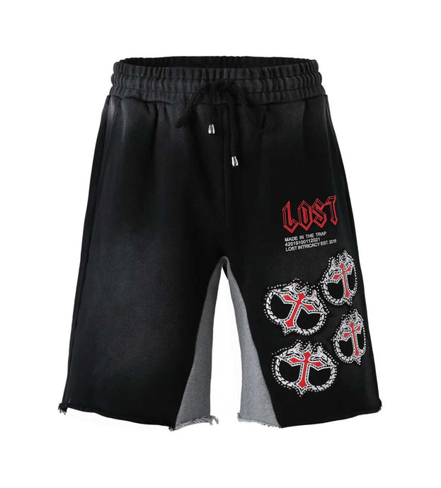 LOST-Rhinestone MITT Sweat Short Black/Red