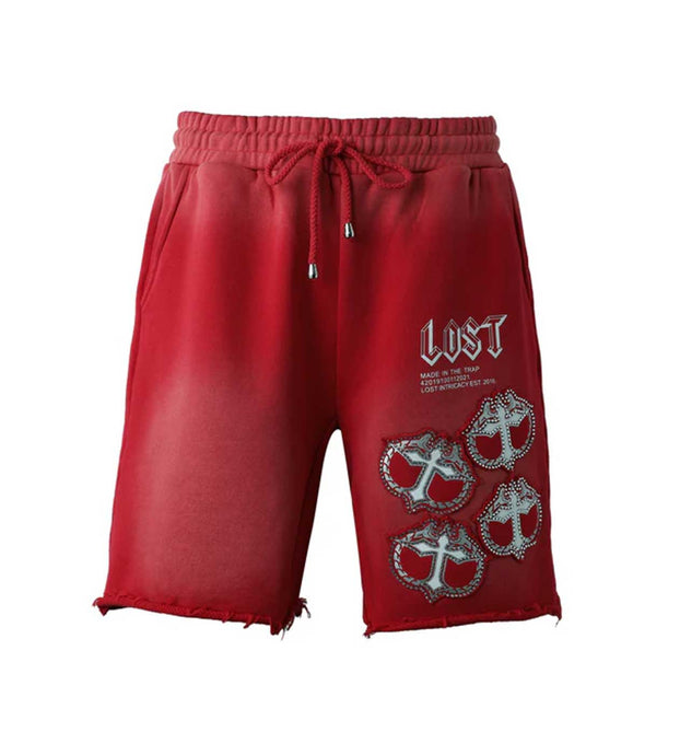 LOST-Rhinestone MITT Sweat Short Red