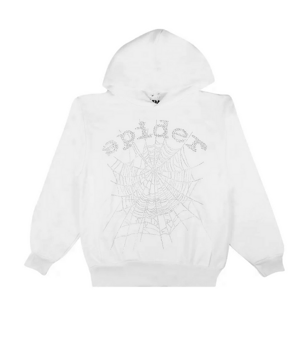 Sp5der - OG Rhinestones Pullover Hoodie - White - Clique Apparel