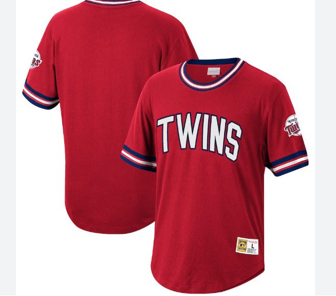 Mitchell and Ness - Mesh v Neck Twins Jersey - Red - Clique Apparel