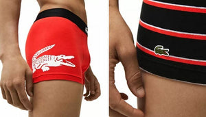 MEN'S LACOSTE LONG STRETCH TULIP RED/BLACK/STRIPED COTTON BOXER BRIEF 3-PACK - Clique Apparel